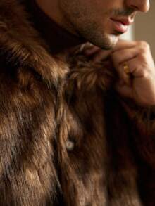 Manfinity NXTstreet 男士复古长袖仿皮草外套，秋冬季时尚之选 - 黑色 - 查看 6