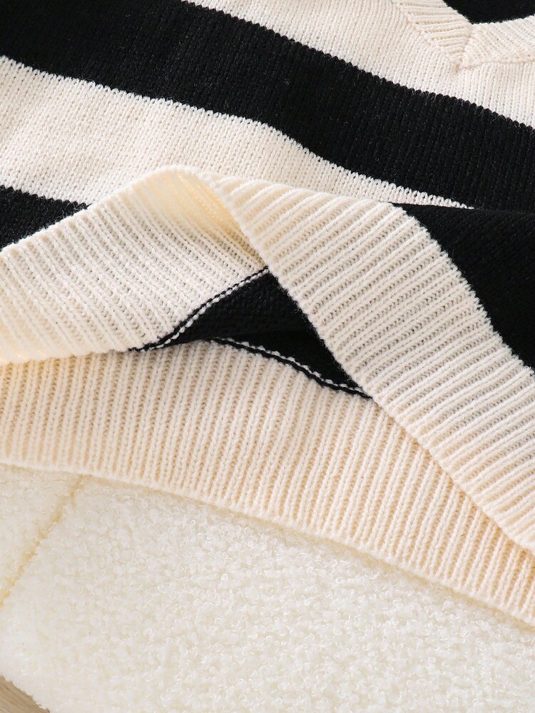 Sparklyn 1pc Women's Pullover Sweater, Fashionable V-Neck Classic Striped Color Block, Regular Thickness, Smooth Texture, Vibrant Colors, Versatile For Daily Wear, Suitable For Autumn/Winter White For Kid Clothes Preppy Clothes For Kids - Multicolor - View 6