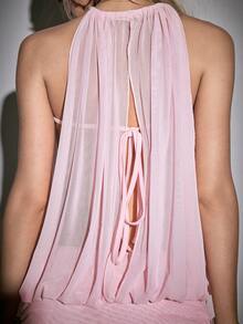 ROMWE Avant Váy ngắn hở lưng xếp nếp gợi cảm phong cách retro dành cho nữ dự tiệc/lễ hội - Hồng - Xem 3