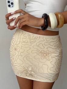 Aloruh Women's Fall/Winter Party Elegant Sexy Low Waist Sequin Embroidered Mini Skirt,Party Sequin Skirt