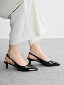 CUCCOO BIZCHIC 女士黑色尖头小猫跟性感时尚后系带高跟鞋，适合日常通勤、休闲和工作场合。 - 黑色 - 查看 5