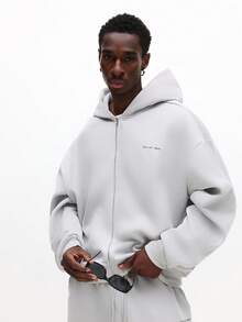 SUMWON Regular Men's Oversized Hooded Sweatsuit Co-Ord Set Fleece Hoodie Sweatpants Tracksuit Winter Loungewear - Grey - View 3