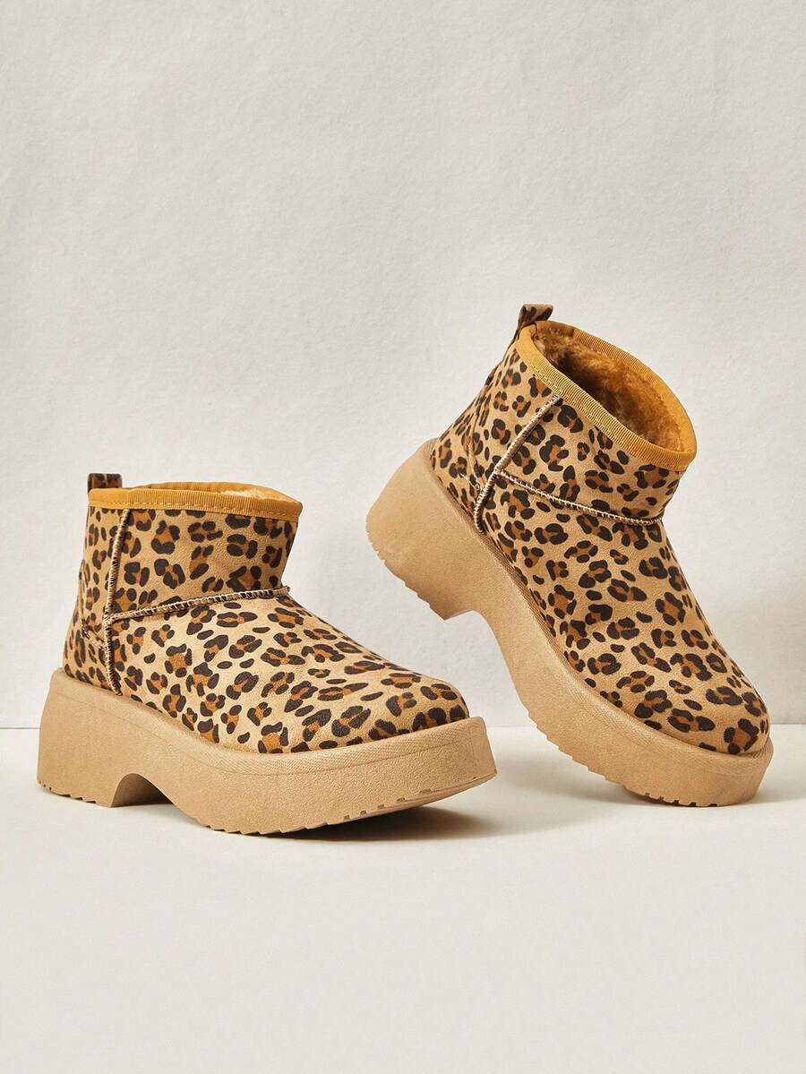 Cuccoo Leopard Print Ankle Boots, Warm And Fashionable Women's Winter Snow Boots New Year Holiday - Brown - View 1