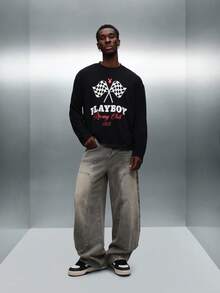 PLAYBOY X SUMWON Áo thun tay dài in hình cờ đua và logo cổ điển cho phong cách cuối tuần thường ngày - màu đen - Xem 7