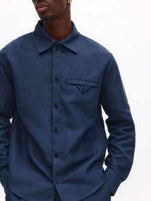 SUMWON 男士修身长袖衬衫套装，含配套套头裤，商务休闲海军蓝纯色套装 - 寶藍色 - 查看 5