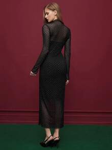 Maija Women's Minimalist Printed Sheer Long Sleeve Dress,Wedding Guest Dress Women,Party Dresses For Women,Christmas Party Dress - Black - View 5