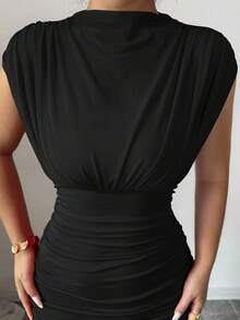 Elenzga Váy chữ A xếp ly lưới khoét lỗ hở thời trang màu đỏ trơn không tay gợi cảm mới, phù hợp cho tiệc tốt nghiệp, sự kiện ngày lễ, hẹn hò - Nhiều màu - Xem 4