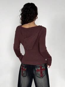 StreetHx Sudadera con capucha de mujer de unicolor con diseño de diamante retorcido, estilo urbano - Café integral - Ver 2