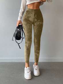 RueChic Solid Elastic Waist Leggings - Brown - View 3