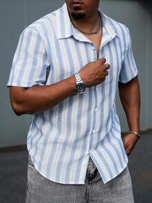 Manfinity Homme Áo sơ mi nam tay ngắn cài nút phía trước kẻ sọc cỡ lớn, áo sơ mi nam tay ngắn màu xanh thường ngày, áo sơ mi nam sọc, áo sơ mi nam cài nút mùa hè, quần áo mùa hè, áo sơ mi nam - Nhiều màu - Xem 3