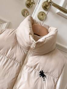 SHEIN Frenchy New Autumn Women's Winter Casual Warm Zip-Up Stand Collar Padded Sleeveless Padded Coat With Small Logo Embroidery, Autumn/Winter,Commuting Style, Suitable For Party, Halloween, Christmas, Holiday Events Jackets - Apricot - View 5