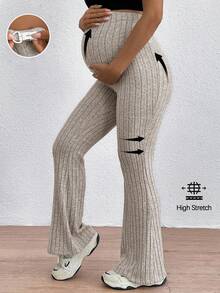 SHEIN Maternity Adjustable Waist Skinny Bell-Bottom Long Pants With Super High Waist - Apricot - View 3