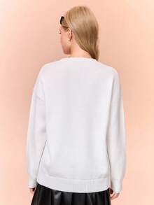 Casual Cute Bear Print Sweater For Teen Girl Suitable For School And Outdoor Wear Fall Winter - White - View 2