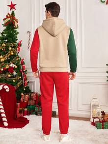 Manfinity RelaxMax Men's Christmas Slogan Print Long Sleeve Drawstring Hooded Sweatshirt And Sweatpants Casual Suit, Autumn/Winter - Multicolor - View 2