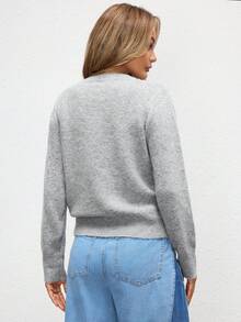 Shutterstock Glamance Women's Gray Knitted Long Sleeve Crew Neck Floral Graphic Casual Solid Color Blouse, Suitable For Outdoor, Office, Business, Commute, Travel, Airport, Street, Formal Occasions In Autumn/Winter Jumper For Woman Sweater For Women Pullover For Women Grey Sweater Floral Print Sweater Chic Stylish Clothing Collection Women Sweater Women Sweaters Cute Sweater - Grey - View 2