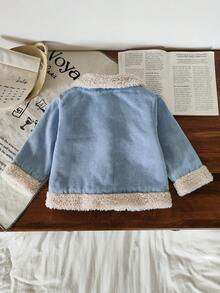 Vintaside Kids Babygirl 婴儿/女婴保暖内衬牛仔夹克，翻领长袖，时尚外套，适合旅行、度假、休闲日常穿着，秋冬 - 淺藍色 - 查看 2