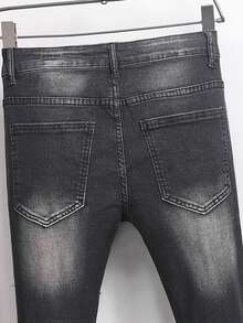 Manfinity Homme Men's Pocket Letter Graphic Frayed Skinny Jeans - Black - View 4