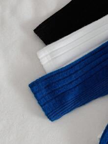 SHEIN 3pcs/Set Infant Boys' Casual All-Match Turtleneck Ribbed Texture Long Sleeve Bodysuit, Autumn/Winter - Multicolor - View 3