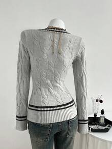 Elamini Áo len dệt kim xoắn tay dài cổ chữ V đa năng cho nữ - Nhiều màu - Xem 2