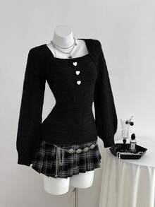 Elamini 可爱心形休闲百搭女式毛衣