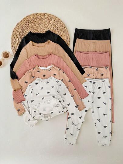 SHEIN 10pcs Baby Girl Polka Dot Print Long Sleeve T-Shirt Set, Cute & Versatile, Autumn/Winter Baby Set Autumn Winter Season Neutral Baby Clothes Girls Outfit Sets Baby Girl Warm Sets Baby Casual Sets Christmas