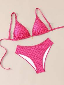 Swim Mod Plus Size Bikini Swimsuit Set For Women, 2-Piece Sexy Adjustable Strap Split Swimwear Vacation Beach Outfit For Summer