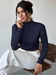 Firerie 女士优雅休闲通勤办公装，多色长袖高领宽松休闲百搭针织衫，秋季、冬季，百搭上衣，教师款，秋季 - 藏蓝色 - 查看 3