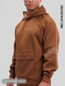 Sudadera con bolsillo y mangas raglán con estampado de letras para hombre - Marrón - Ver 1