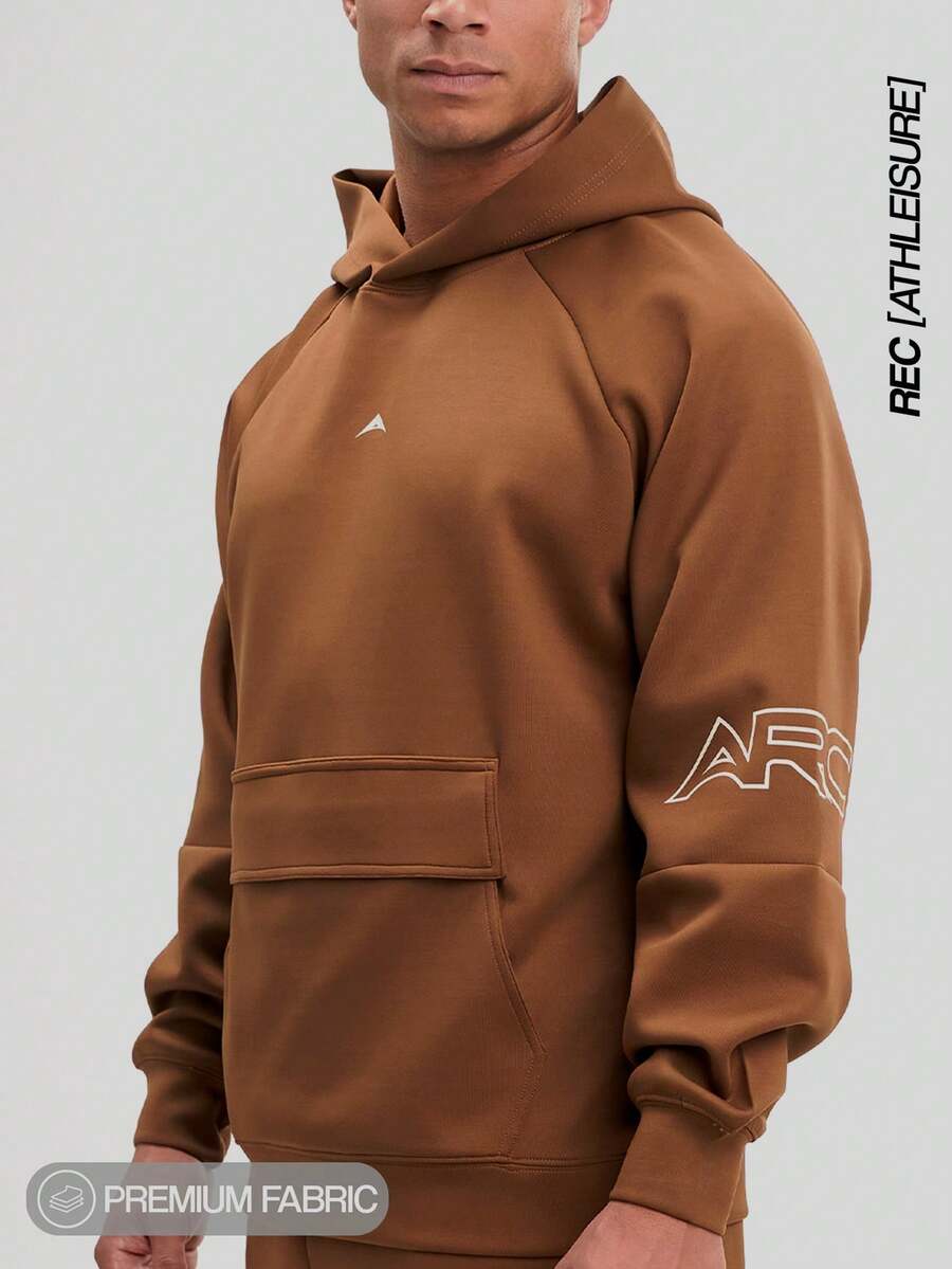 Sudadera con bolsillo y mangas raglán con estampado de letras para hombre - Marrón - Ver 1