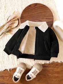 SHEIN Vintaside Kids 1pc Baby Boy Jacket, Thermal Lined Thick Plush Winter Coat, Autumn/Winter Toddler Winter Coats Baby Boy Coats Toddler Jackets