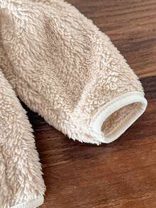 SHEIN Baby Boy Toddler Newborn 0-3 Years Cute Casual Daily Versatile Teddy Bear Embroidered Fleece Hooded Jacket - Beige - View 8