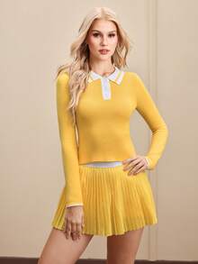 Cheerettes Damski sportowy sweter w kontrastowym kolorze z okrągłym dekoltem, długim rękawem, ściągaczem i zamkiem błyskawicznym do połowy