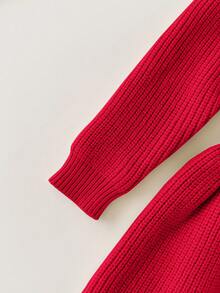 Cozy Pixies 女婴圣诞节纯色圆领荷叶边下摆长袖腰部修身针织毛衣裙秋冬装女士