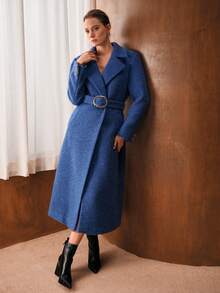 MOTF PREMIUM 羊毛翻领系腰带大衣，秋冬 - 寶藍色 - 查看 5