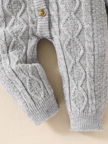 SHEIN Baby Casual Loose Long Sleeve Sweater Romper + Hat - Light Grey - View 5