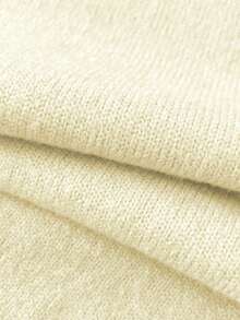 Elamini 女式纯色圆领长袖休闲套头毛衣，秋冬 - 杏色 - 查看 7