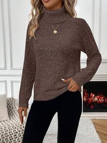 SHEIN Women's Basic Casual Turtleneck Long Sleeve Pullover Sweater, Christmas - Rusty Rose - View 4
