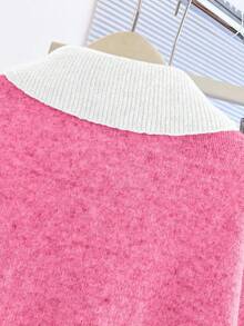 Franclia V-Neck 2 In 1 Long Sleeve Sweater, Autumn/Winter - Hot Pink - View 4
