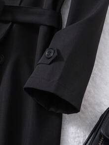 SHEIN Trendig, avslappnad, lös, bältad, dubbelknäppt, lång vindjacka för mellanflickor, lämplig för pendling eller vardagsbruk på hösten - Svart - Visa 5