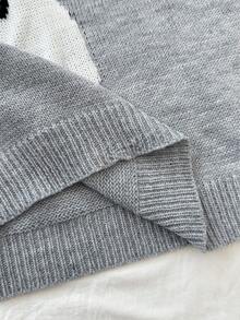 SHEIN Unity Women's Grey Dog Embroidery Pom Pom Jacquard Knit Sweater Top - Grey - View 7