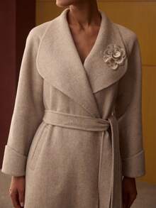 MOTF PREMIUM WOOL WATERFALL COLLAR BELTED OVERCOAT - Beige - View 3