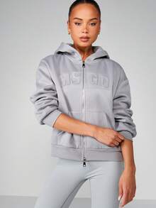 MISSGUIDED Áo hoodie có khóa kéo toàn thân vừa vặn thoải mái, có dây rút và túi ở giữa, tạo sự thoải mái khi mặc thường ngày - Xám - Xem 1