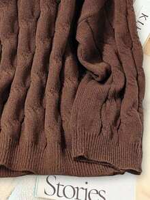 GlowEve CURVE Plus Size Women Knitted Casual Sweater Top, Flare Sleeve, Stand Collar, Drawstring, Loose Fit, Solid Color Pullover Sweater - Coffee Brown - View 4