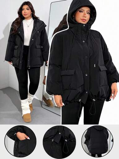 Enliva Jennifer_samantha_style Plus Size Damska luźna kurtka z kapturem z długim rękawem na jesień/zimę, dla sylwetki o okrągłym kształcie jabłka