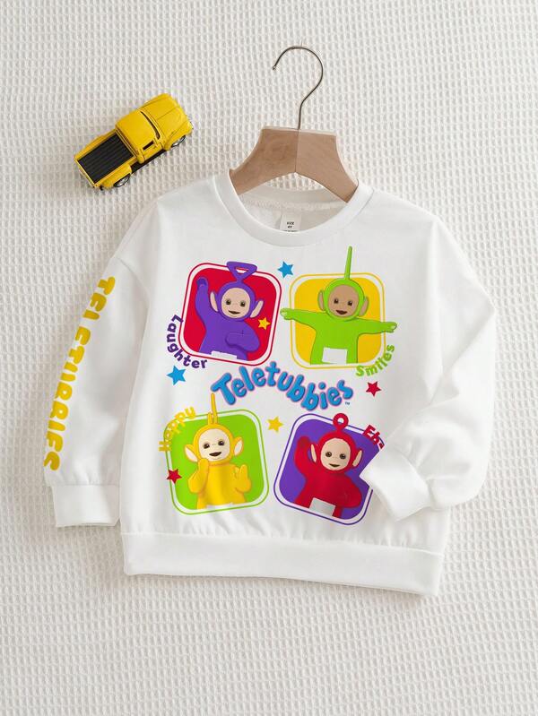 Teletubbies X SHEIN Baby Boy Casual Letter & Cartoon Graphic Round Neck Sweatshirt