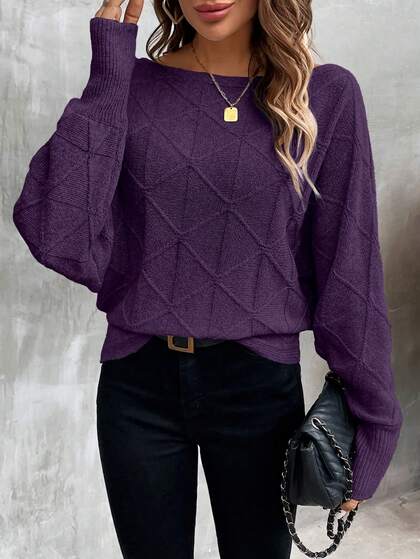 EMERY ROSE Women's Casual Solid Color Batwing Sleeve Sweater, Autumn/Winter