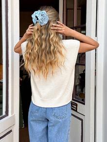 Serisse Modny, swobodny, szydełkowany top damski z okrągłym dekoltem - Morela - Zobacz 2