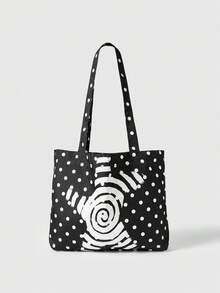 ROMWE Anime Bolso de hombro negro de gran capacidad con función múltiple: estrella giratoria y lunares, bolso versátil y de moda que cabe una laptop, adecuado para el uso diario - Negro - Ver 1