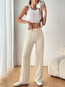 SHEIN EZwear Women's Casual Straight-Leg Apricot Suit Pants, Autumn/Winter,Fall,Fall Clothes For Women - Apricot - View 5