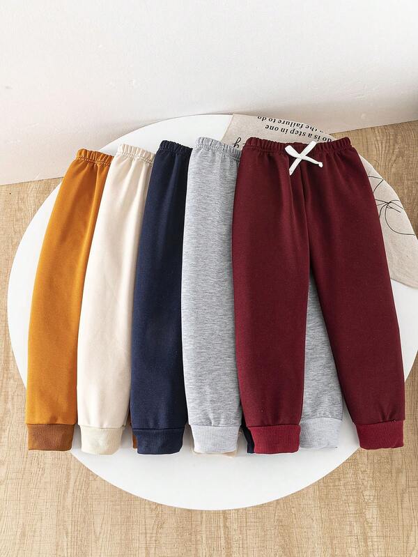 SHEIN Playful Pals Pantalón de chándal casual para niño con cintura y dobladillo acanalados de 5 paneles